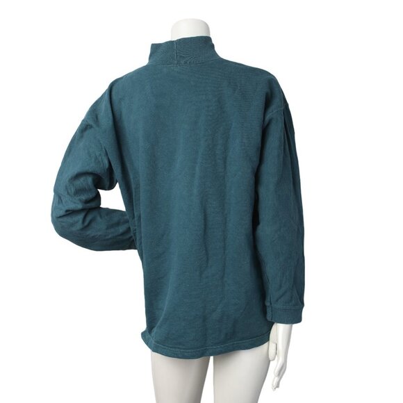 Vintage 90s Green Mock Neck Sweatshirt with Embroidered Tapestry Art 100% Cotton - Picture 6 of 11